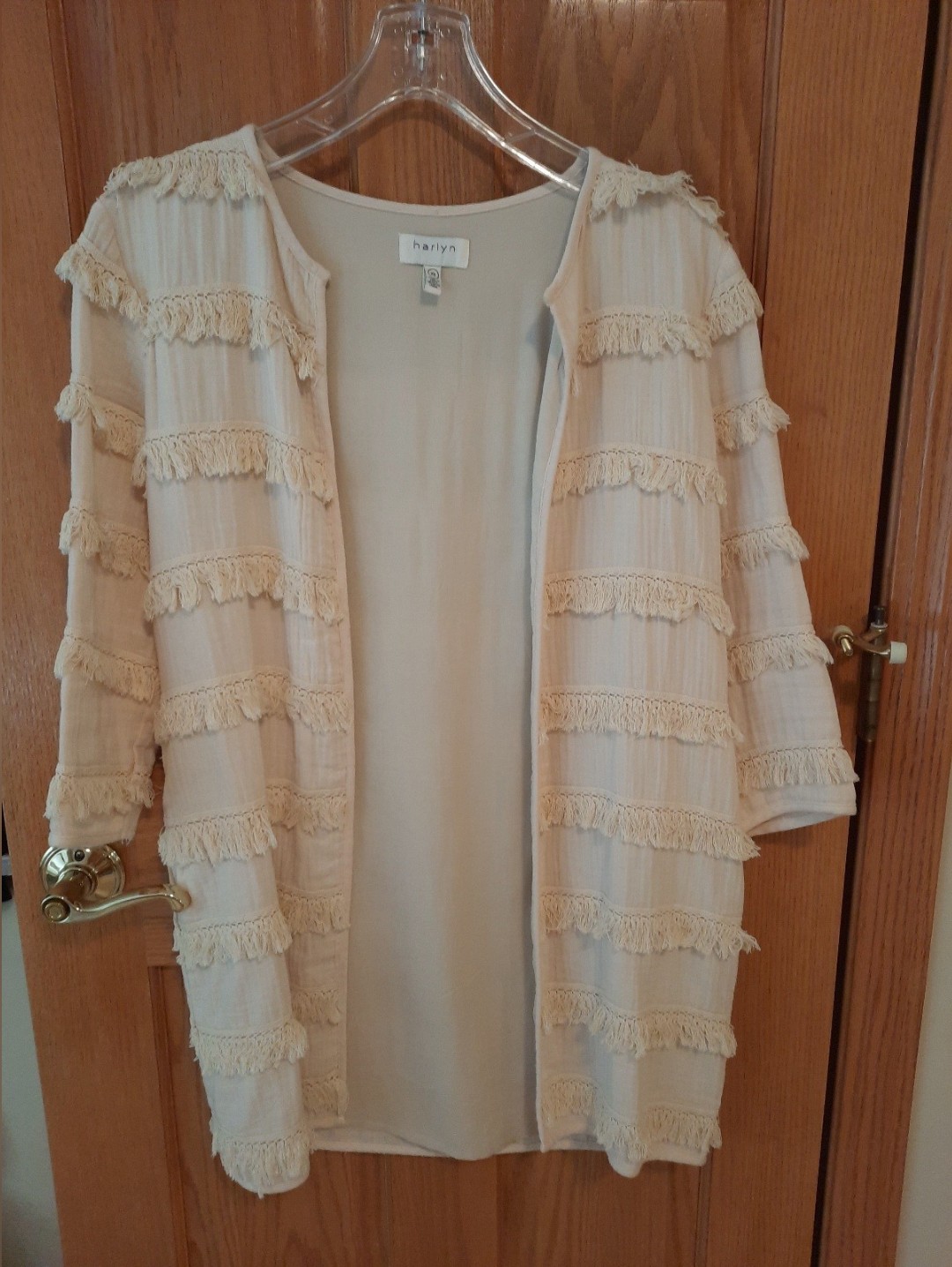 Anthropologie Cream Fringe Open-Front Cardigan
